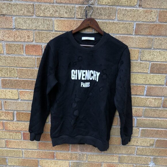 Givenchy Distressed Logo Sweatshirt Small Black - Picture 3 of 9